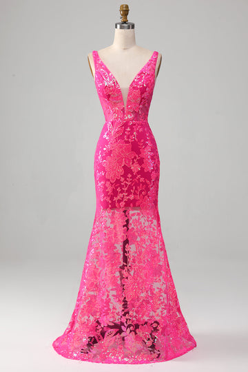Fuchsia Mermaid Ball Dress with Sequins